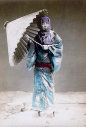 Museme, mujer en traje de invierno, Japón, 1882