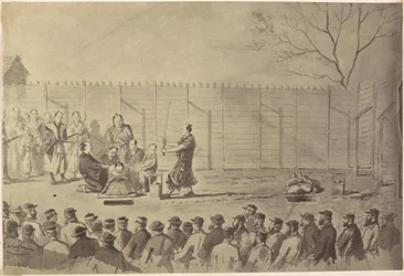 Copia Fotográfica de un Dibujo de un Hombre Japonés a Punto de Ser Decapitado por Charles Wirgman