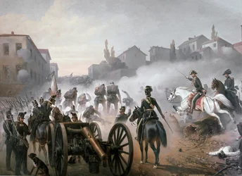 La batalla de Pastrengo, detalle del lado izquierdo: el cañón (óleo sobre lienzo)