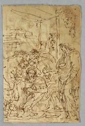 Adoración de los pastores; Arcángel San Miguel después de Rafael; Santa Margarita después de Rafael; Aloof de Wignancourt por Caravaggio; Putti; Estudio del diluvio; Verso: Disposición después de Volterra; Santa Cecilia después de Rafael; Parte del matrimo
