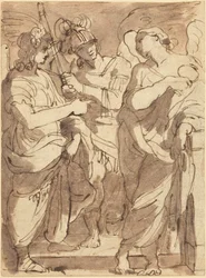 Alegoría de la justicia (pluma y tinta marrón con aguada violeta-marrón sobre tiza negra sobre papel tejido)