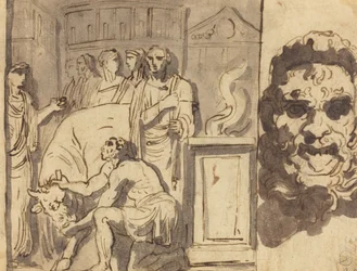 Sacrificio antiguo y cabeza de un sátiro