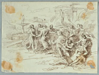 Escena bacanal con círculo de figuras danzantes