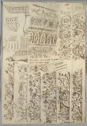 Estudios Decorativos; Verso: Cabeza de Bárbaro en Perfil del Antiguo