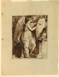 Dibujo, Una victoria alada inscribiendo la fecha 1805 en un escudo, 1805