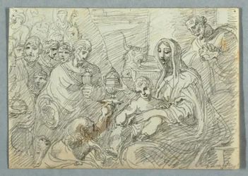 Dibujo, Estudio de la Adoración de los Magos según Lodovico Carracci, 1800-1820