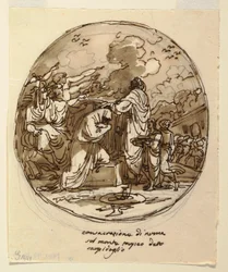Dibujo, Diseño del techo para la consagración de Numa, Sala di Numa Pompilius, Palazzo Milzetti, Faenza, 1802-05