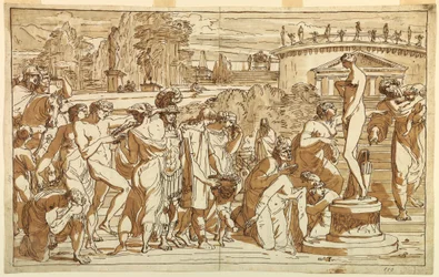 Dibujo, Adoración de Venus en un paisaje clásico, ca. 1820