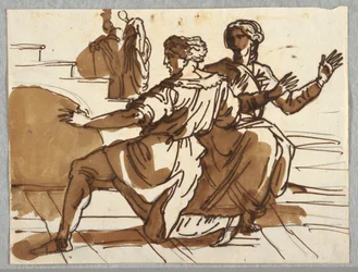 Hombre y mujer, boceto para "La muerte de Ananías" después de Rafael Sanzio