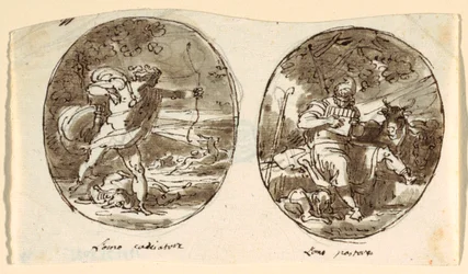 El hombre cazador, el hombre pastor, diseño para techo abovedado, Sala dei Legislatori, Palazzo Conti-Sinibaldi, Faenza