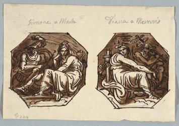 Marte y Juno; Mercurio y Diana en composición diagonal
