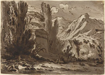 Paisaje Montañoso con Templo Clásico