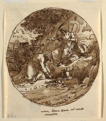 Numa Pompilio adorando a Júpiter en el Aventino, diseño del techo para la Sala di Numa Pompilio, Palazzo Milzetti, Faenza