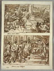 Remo Mata al Rey Amulio; Remo Conducido en Cadenas ante el Rey Amulio; Dos Estudios Después de Carracci