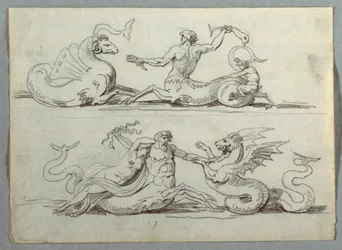 Centauro marino lucha contra monstruo marino