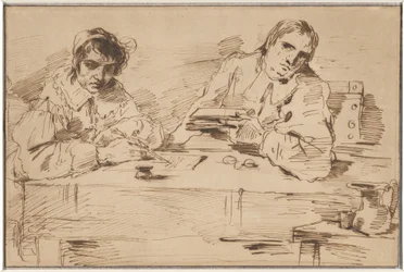 Autorretrato escribiendo con un acompañante