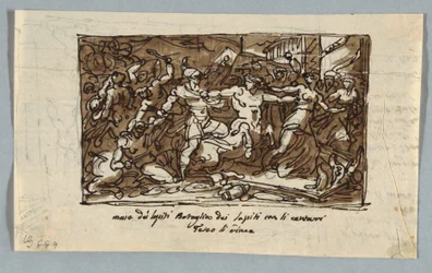 Página de cuaderno de bocetos: Batalla de los centauros y los lapitas