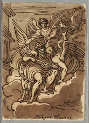 San Pablo en las nubes con ángeles y palmas
