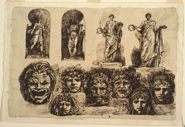 Estudios para cuatro estatuas y siete máscaras