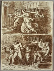 La vestal Tuccia lleva agua en un tamiz; Dos estudios después de Polidoro da Caravaggio