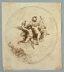 Dos putti voladores con atributos de Dionisio
