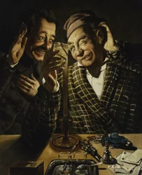 joueurs aux chandelles - Jugadores a la luz de las velas par Peczarski, Feliks (1804-1862). Óleo sobre lienzo, tamaño : 75,5x62