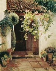 Vestíbulo con geranios (óleo sobre lienzo)