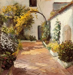 Patio de monjas. Pintura realizada en Marmolejo en la provincia de Jaén en España. Óleo sobre lienzo de Felipe Abarzuza (1871-1948), primera mitad del siglo XX. Museo Provincial de Cádiz (Cádiz).