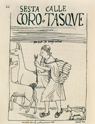Un joven pastoreando llamas y recogiendo leña (dibujo a tinta)