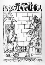Atahualpa Inca en su prisión en Cajamarca