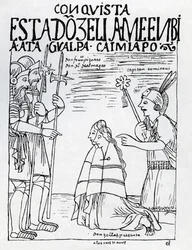 El capitán Ruminavi presenta a Francisco Pizarro y Diego de Almagro dos mujeres
