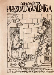 Emperador inca Atahualpa, prisionero de los conquistadores en Cajamarca