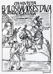 Sebastián de Benalcázar y Hernando Pizarro confrontan a Atahualpa Inca en los Baños Reales de Cajamarca