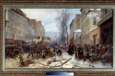 Escena de bombardeo en París por los ejércitos prusianos en enero de 1871