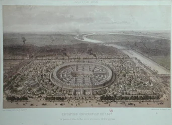 Vista general de la Exposición Universal en París en 1867, tomada desde la Puerta Rapp