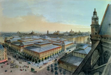 Vista de Les Halles en París desde la galería superior de Saint Eustache, c. 1870-80