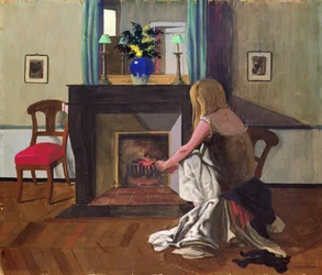 interior con mujer en camisa