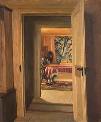 Interior con una joven escribiendo, 1905