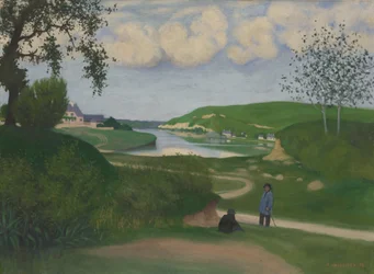 Paisaje con un río y dos figuras