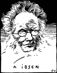 Retrato de Henrik (Henri) Johan Ibsen (1828-1906), dramaturgo noruego. Grabado de Felix Edouard Vallotton (1865-1925)