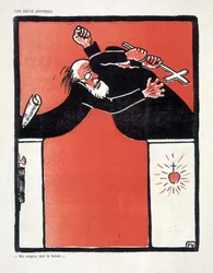 Separación de Iglesia y Estado: Republicano y partidario de la Iglesia luchando - por Vallotton, en "El Testigo" del 09/11/1906