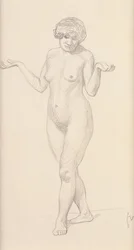 Desnudo de pie mirando hacia adelante