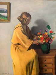 Mujer con un ramo de flores