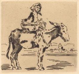 Cacoletière à la Tour (Mujer Montando un Asno cerca de una Torre)