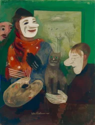 Máscaras y gatos (Pintor con máscara y gato)