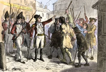 El Gobernador Real Sir William Tryon se enfrentó a las clases populares del pueblo americano que se rebelaban contra los oficiales coloniales corruptos, Carolina del Norte