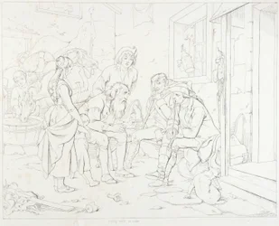 (Rip Van Winkle, ilustración) Rip contando su fabulosa historia