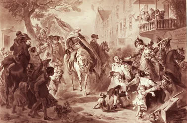 George Washington entrando en Nueva York en 1783, grabado por Alexander Hay Ritchie (1822-1895)