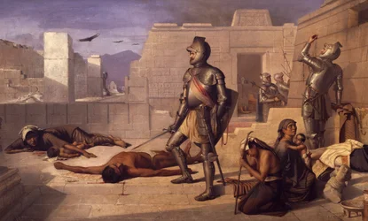 Masacre de Chobala durante la conquista española, por Félix Parra (1845-1919), México
