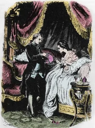 El licor de la reina inspira el caso del collar. Dibujo de Felix Philippoteaux (1815-1884) para “El collar de la reina” de Alexandre Dumas.